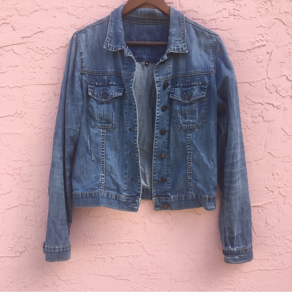 Kut Denim Jacket Heavily Distressed Size Medium